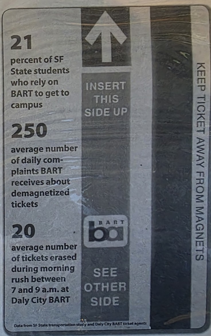 BART ticket graphic showing proper ticket orientation and magnetic strip warning